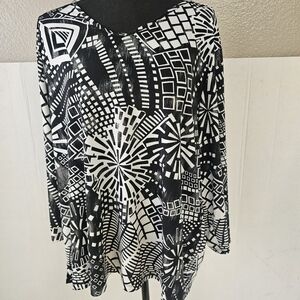 Tanjay Black and White Geometric Shiny Shirt PlusSz3X Art Deco Casual Feminine